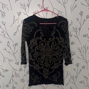 Lucky Brand Black and Gray Floral Top